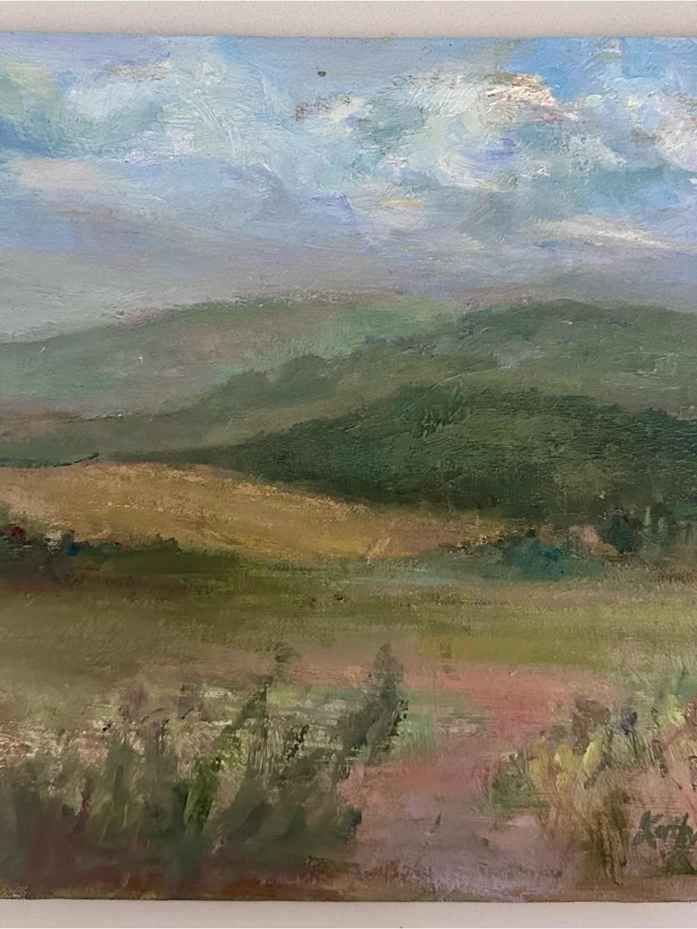 Original oil Impressionist Green Landscape painting - 12x9in